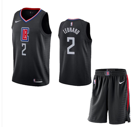 Men's Los Angeles Clippers #2 Kawhi Leonard Black NBA Stitched Jersey(With Shorts)